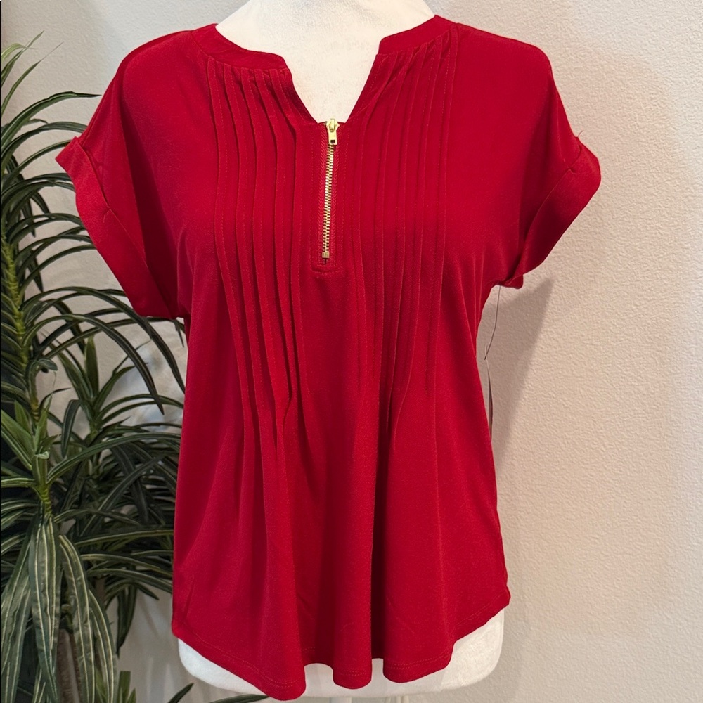 Love Scarlett Ruby Red Top Blouse Relaxed Fit Short Sleeve S